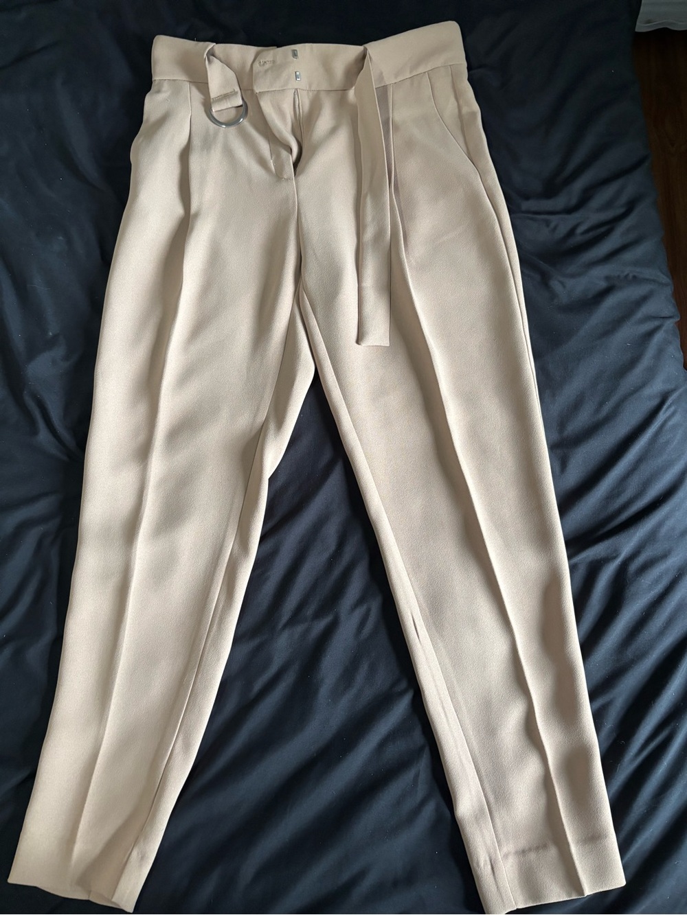Mango Cream Pleated Trousers with D-Ring Belt